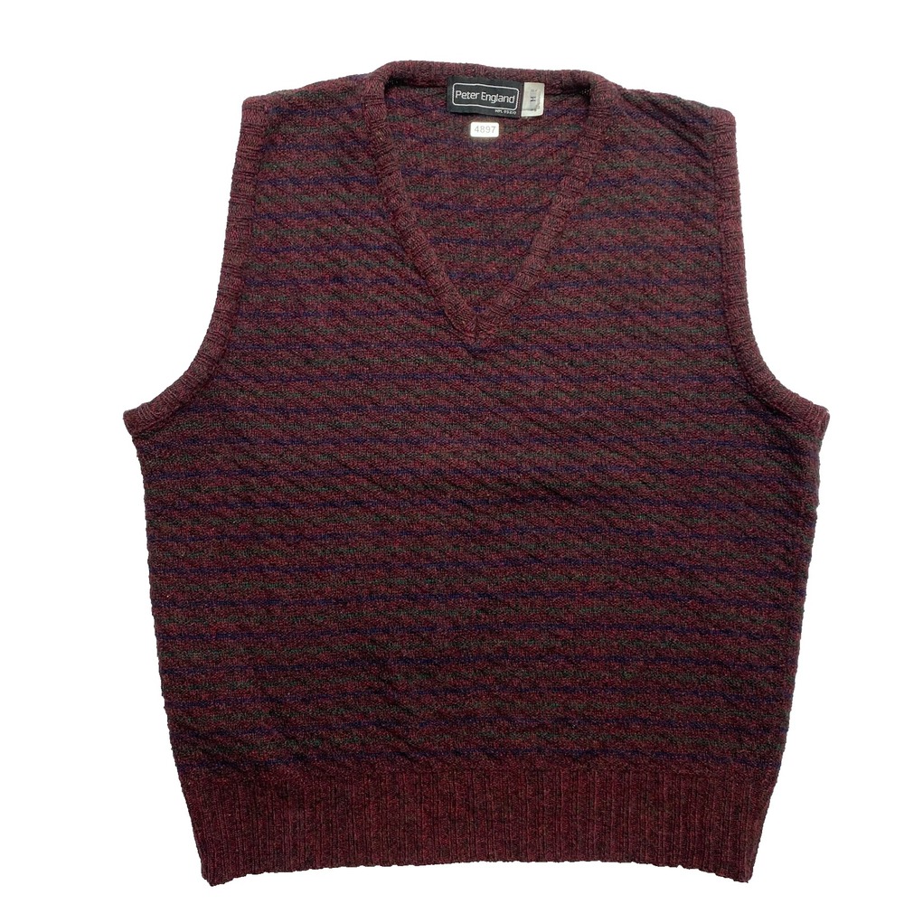 VINTAGE Peter England Sweater Vest Mens M Red Tweed Wool Blend Pullover